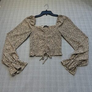 Indie Leopard Smocked Crop Top Small Puff Sleeves Romantic Coquette Festival